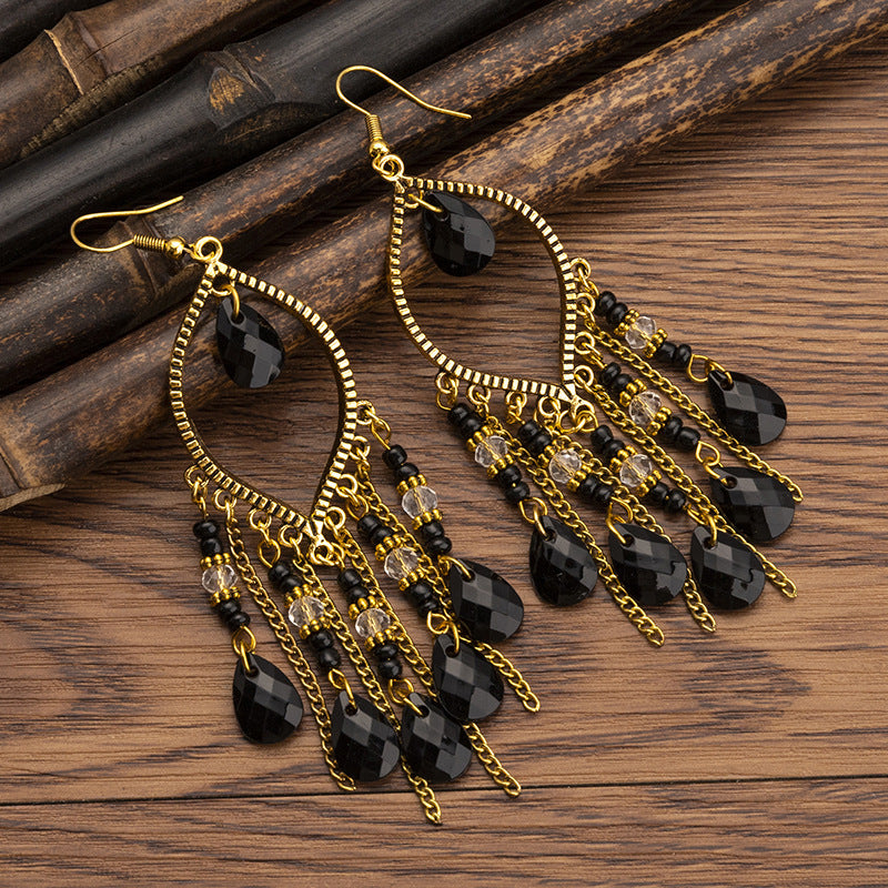 Wholesale Handmade Water Drop Rice Bead Bohemian Long Tassel Earrings